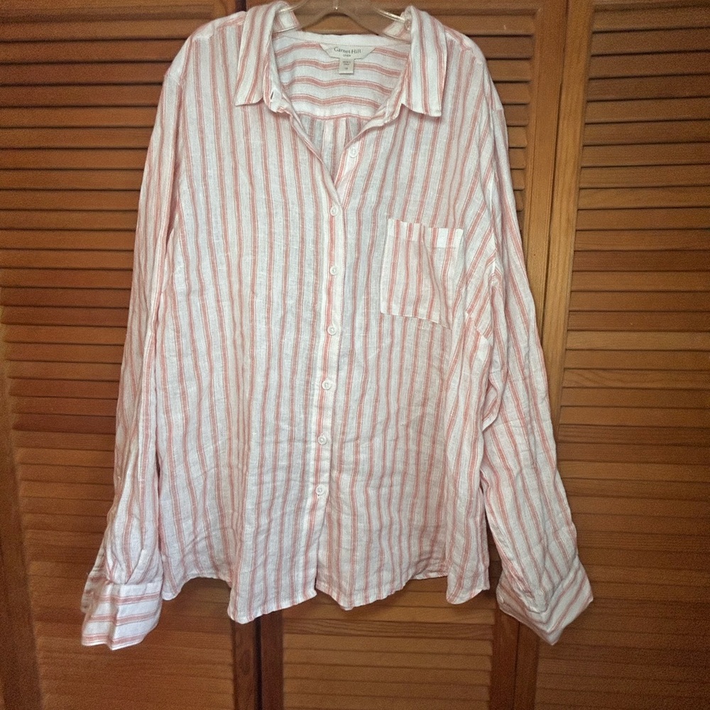 Garnet Hill Easy Linen Tunic Striped Shirt Sz 16